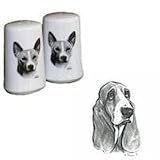 Basset Hound Small Salt and Pepper Shakers, Porcelain by Rosalinde (3')