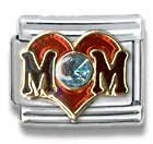 Clearly Charming March Aquamarine Gold Czech Crystal Mom Heart Italian Charm Bracelet Link