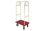 Bellman Hotel Cart 41x24 Satin Brass With Burgundy Carpet And Rubber Wheels