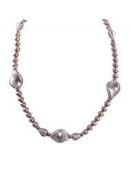 14K dyed pink freshwater cultured pearl and Murano bead necklace, 18"