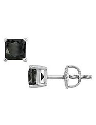 14K White Gold : Princess Cut Black Diamond Stud Earrings â€" 2.00 CT. TW.