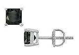 14K White Gold : Princess Cut Black Diamond Stud Earrings â? 2.00 CT. TW.