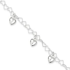 Genuine IceCarats Designer Jewelry Gift Sterling Silver Dangling Heart Bracelet In 6.00 Inch
