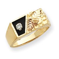 10k 3-color Black Hills Gold Mens Onyx Ring Diamond Size 10