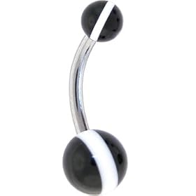 Black WHITE STRIPED Belly Button Ring by 