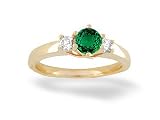 14K Yellow Gold Round Created Emerald and Diamond 3-Stone Ring