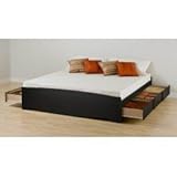 Contemporary Black Finish King Size Platform Storage Bed