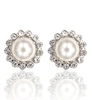 Faux Pearl Diamanté Bezel Floral Stud Earrings