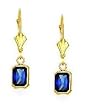 14k Yellow 7x5 mm Emerald-Cut Sapphire-Blue CZ Drop Earrings