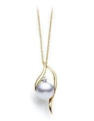 PremiumPearl 6.5-7mm AAA Japanese White Akoya Pearl Pendant 14k Gold & Diamonds