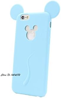 Cute Candy Colors Colorful 3D Soft Mickey Mouse Ear Silicone Cartoon Phone Case Cover for iphone 6 6S 4.7Inch (blue)