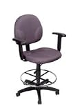 Boss Fully Adjustable Drafting Stool With Foot Ring and Arm Rests - B1691 - Gray