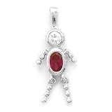 July Birthstone Boy Pendant. Rhodium Plated Ruby Red Cz.