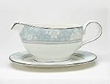 Noritake 4822416 Empire White - Rosella Blue Gravy Boat with Tray 16-oz.