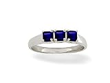 14K White Gold Genuine Square Sapphire 3-Stone Ring