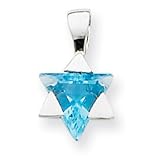 14k White Gold Blue Topaz Star of David Pendant