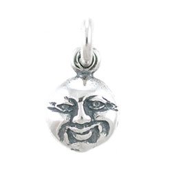 Tiny Round Man in the Moon Pendant or Charm in Sterling Silver, #8187