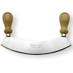 Stainless Steel Mezzaluna with Wood Handles 8-in.