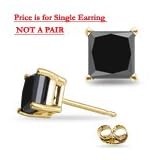 1 4 Cts Black Diamond Mens Stud Earring in 14K Yellow Gold