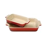 Le Creuset Stoneware 1-1/4-Quart Rectangular Baker with Bonus 16-Ounce Rectangular Baker, Cherry Red