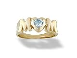 14K Yellow Gold Genuine Heart Aquamarine Ring