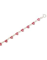 Sterling Silver 5.5 Inch Pink Enamel/Pink Crystal Heart Childrens Bracelet