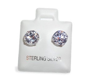 Attractive 7 MM Round Brilliant Cut Cubic Zirconia Sterling Silver Stud Post Earrings under The Jewelry Store