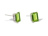 14K White Gold Genuine Emerald-cut Peridot Stud Earrings