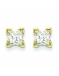 Genuine 14K Yellow Gold 1Ct AA Quality Complete Princess Cut Diamond Stud Earrings