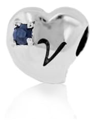Sterling Silver Alphabet V Pandora Style Charm with 2 Pieces 3mm Dark Blue Natural Sapphire , Fits Pandora and All Brands Charm Bracelets and Necklaces.