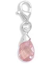PinkTeardrop Cubic Zirconia Charm Pear Faceted with Lobster Clasp Sterling Silver