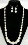 One Strand Graduated Ivory Pearl Separated By Silver Discs Medium Chain Necklace and Earrings for...