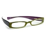 Thick Eye Reading Glasses by Eyebobs- Lime Green Front with Dark Purple Temples