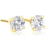 1 carat Brilliant Round Diamond Stud Earrings in 14Kt White Gold or Yellow Gold,Screwback (GH - I112)-Y
