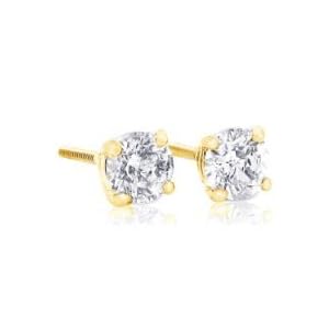 1 carat Brilliant Round Diamond Stud Earrings in 14Kt White or Yellow Gold,Screwback (GH - 12)-Y
