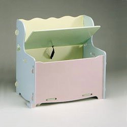 Personalized Pastel Wooden Toy Box Bench by Unknown