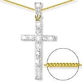 Jewelco London 9ct Solid Gold cubic zirconia set Cross pendant with FREE 9ct Solid Gold 18 inch Chain ( 2.2g )