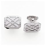 14k White Gold Polished Grooved-Design Cuff Links