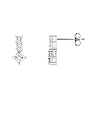 0.42 ct Three Stone Princess Diamond Drop Earrings