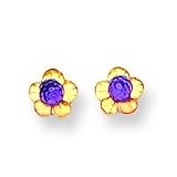 14k 3mm Violet Colored CZ (Cubic Zirconia) Flower Screwbac