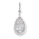 14k White Gold Teardrop Filigree Dangle Leverback Earrings