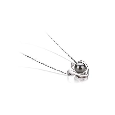 PearlsOnly Heart Black 9-10mm AA Freshwater Sterling Silver Pearl Pendant