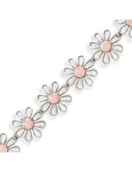 Sterling Silver 7 Inch Pink Created Opal Flower Bracelet - 7 Inch