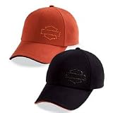 Harley Davidson Women's Crystal Bar & Shield Baseball Cap / Hat. Pre-curved bill with contrasting color. Crystal Bar & Shield logo on front. 100% brushed cotton twill. Adjustable back closure. Black 99526-08VW; Vintage Orange 99525-08VW