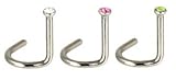 Nose pins - Surgical Steel 20 Gauge (0.8MM) - FREE Super Saver shipping - Beautiful and safe to wear nose pin with synthetic diamond - Comes with a twirl so it snugs in tight - Bargain price for ALL 3