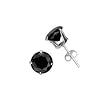 Sterling Silver Stud Earrings with Black CZ- Round Stamping- 8 mm