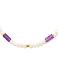 14K Cultured Pearl & Amethyst Necklace - PR67-16"