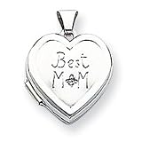 14k White Gold Polished Heart-Shaped Diamond Best Mom Locket