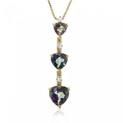 Mystic Fire Topaz Diamond 3 Stone Heart Pendant in Gold