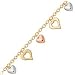 Tri-Color Heart Charm Bracelet in 10K Yellow Gold